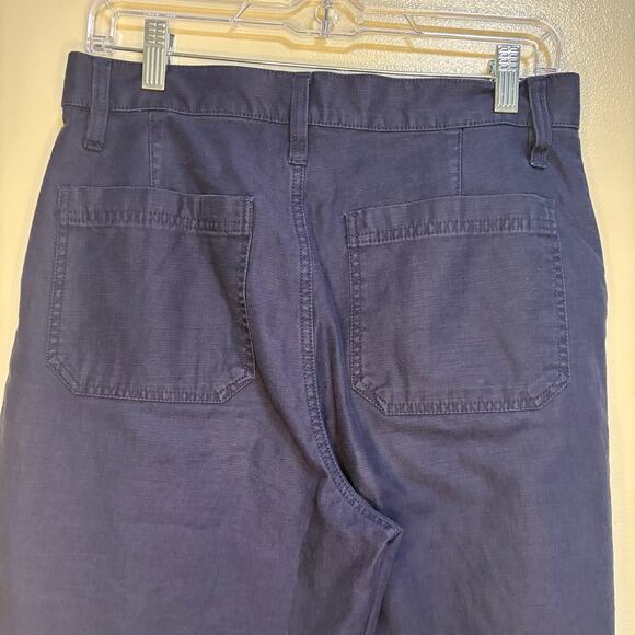 J Crew Factory Navy Wide Leg Button Front Pant Slub Cotton Cropped Trouser SZ 27 - Picture 8 of 12